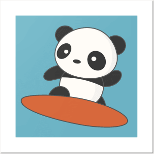 Kawaii Cute Surfing Panda T-Shirt Posters and Art